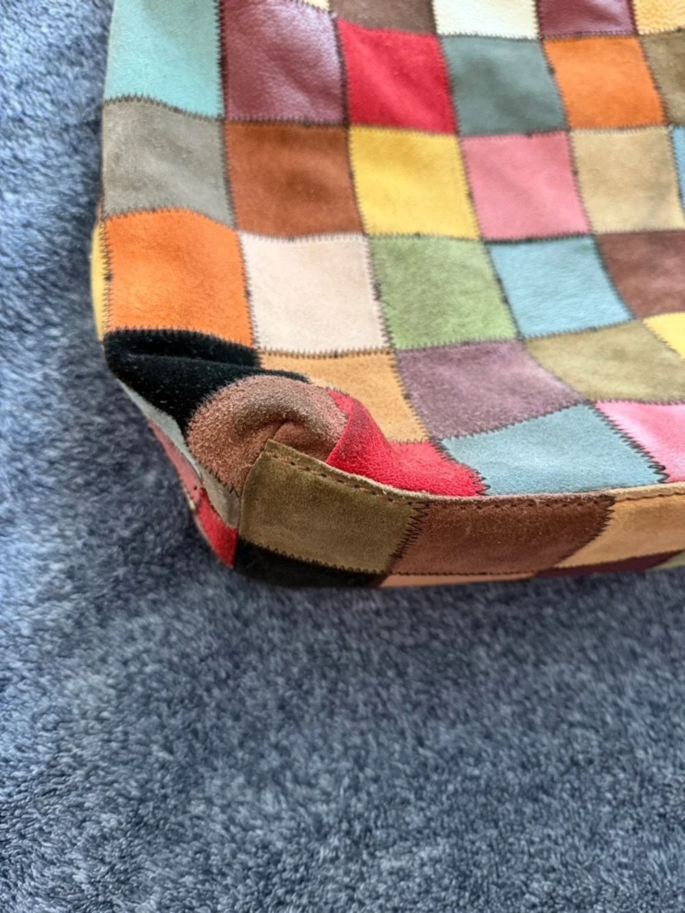 Lucky Brand Y2K vintage leather and suede multicolor patchwork hobo shoulder bag - Picture 6 of 11